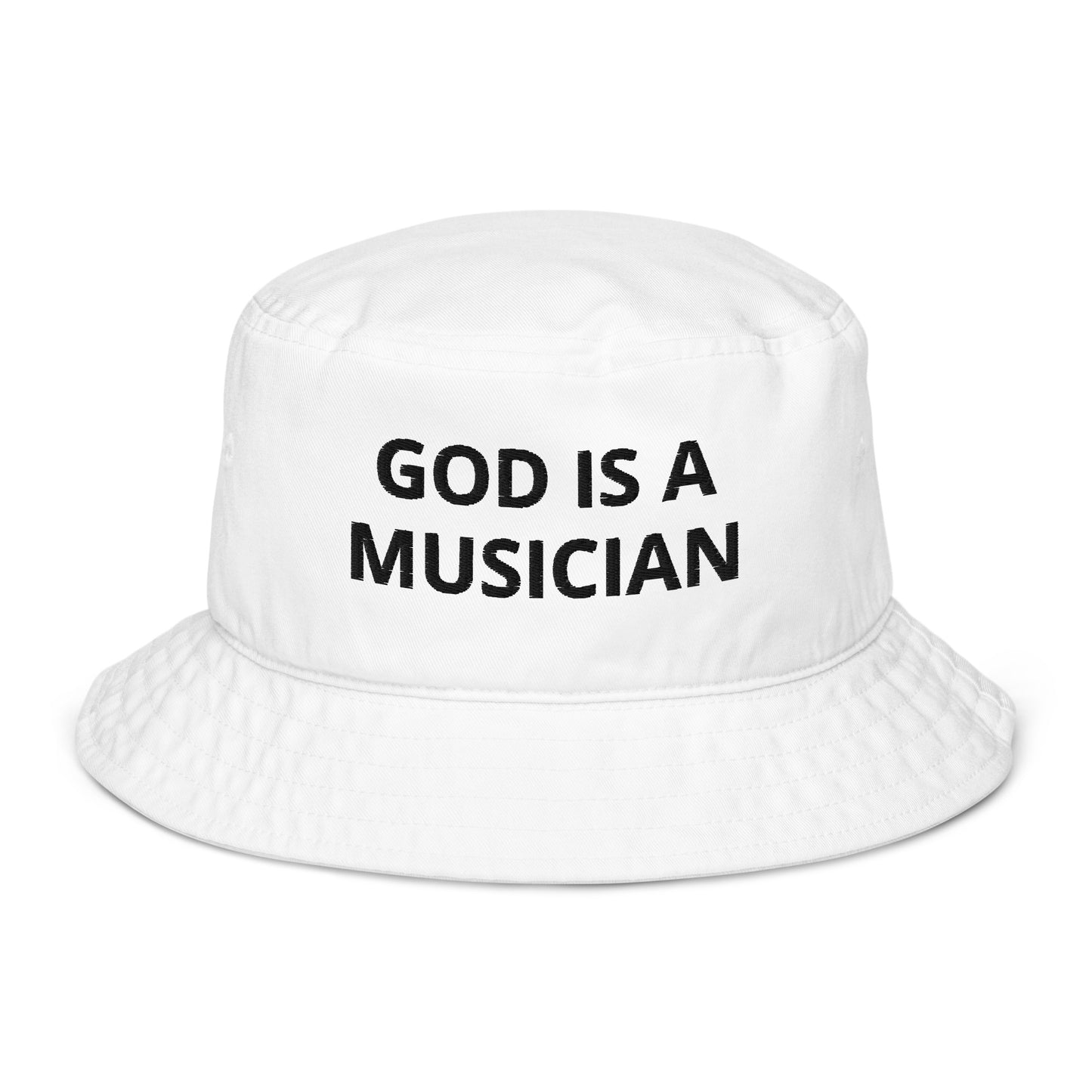 GOD IS A MUSICIAN WHITE ORGANIC BUCKET HAT