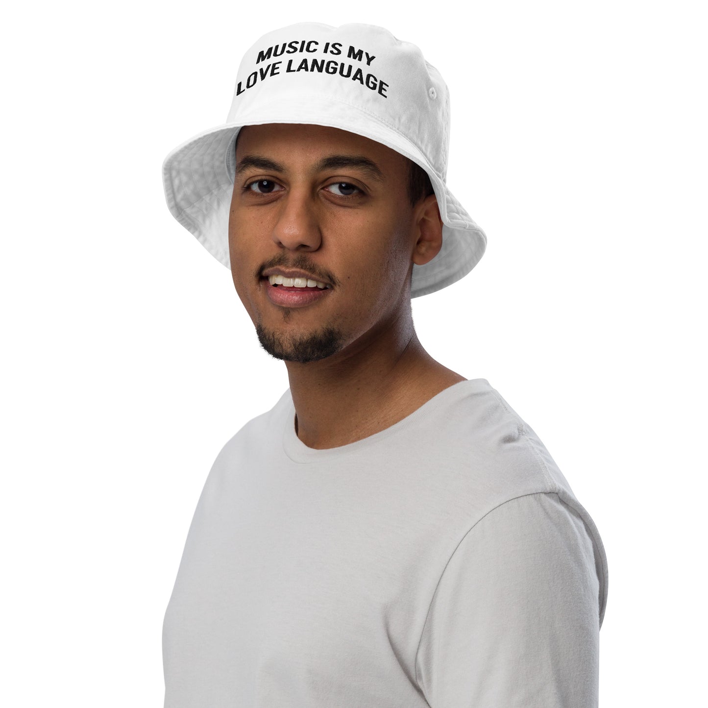 MUSIC IS MY LOVE LANGUAGE WHITE ORGANIC BUCKET HAT