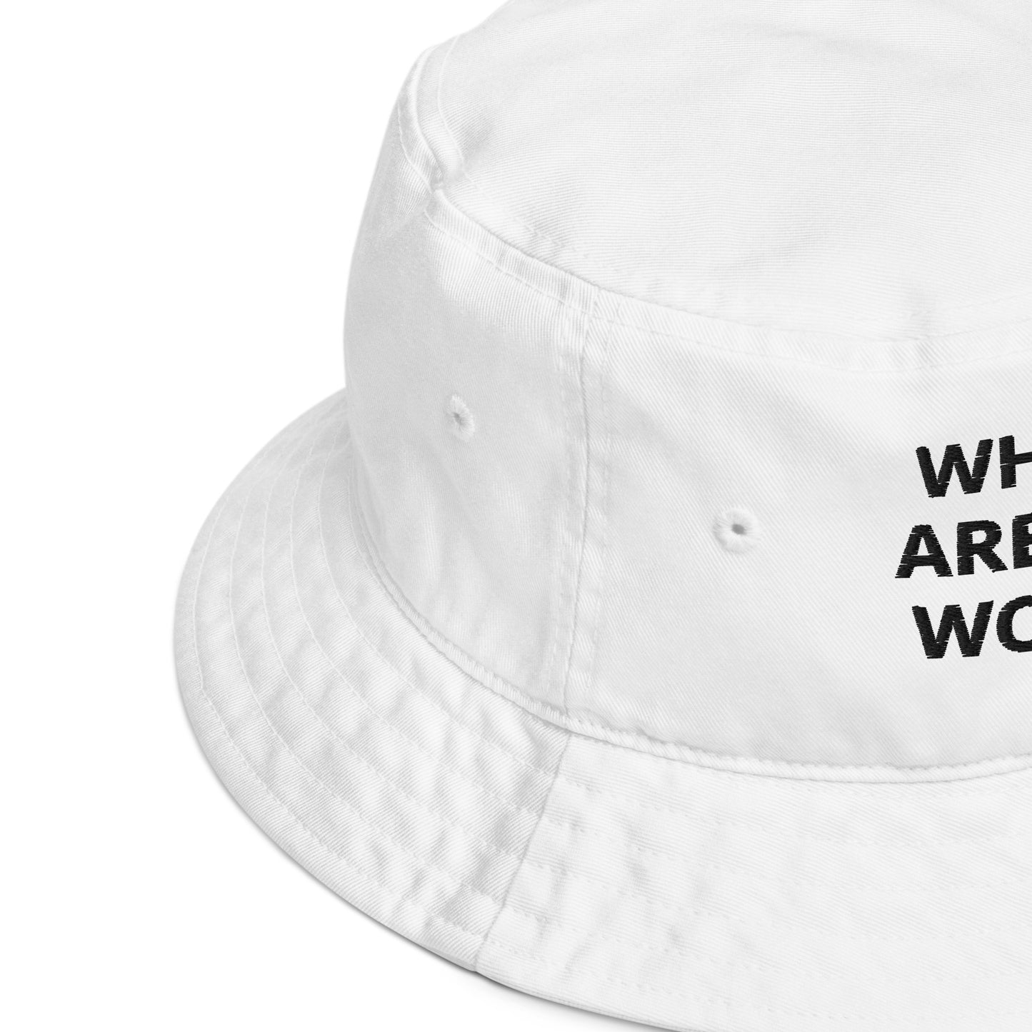 WHEN PATTERNS ARE BROKEN NEW WORLDS EMERGE White Organic bucket hat