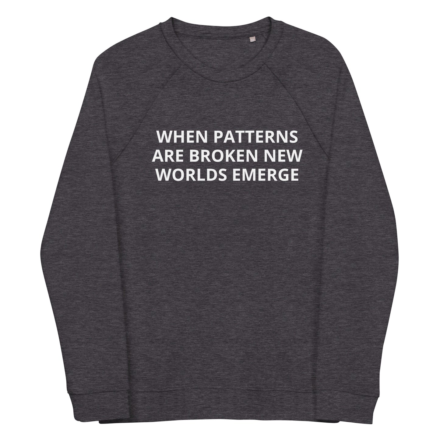 WHEN PATTERNS ARE BROKEN NEW WORLDS EMERGE Unisex organic raglan sweatshirt